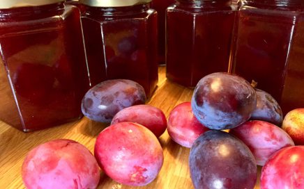 Plum Jam Cooling in the jar waiting for labeling